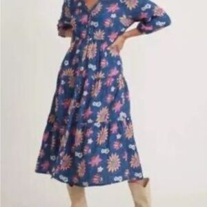 Marine Layer Floral Blue and Pink Midi Dress size Medium